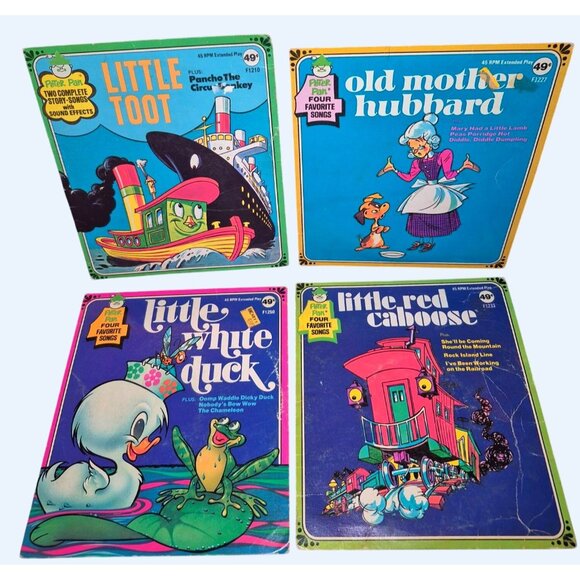 Vintage Peter Pan Records Childrens 45 RPM Lot - Little Toot Old Mother Hubbard - Picture 1 of 9